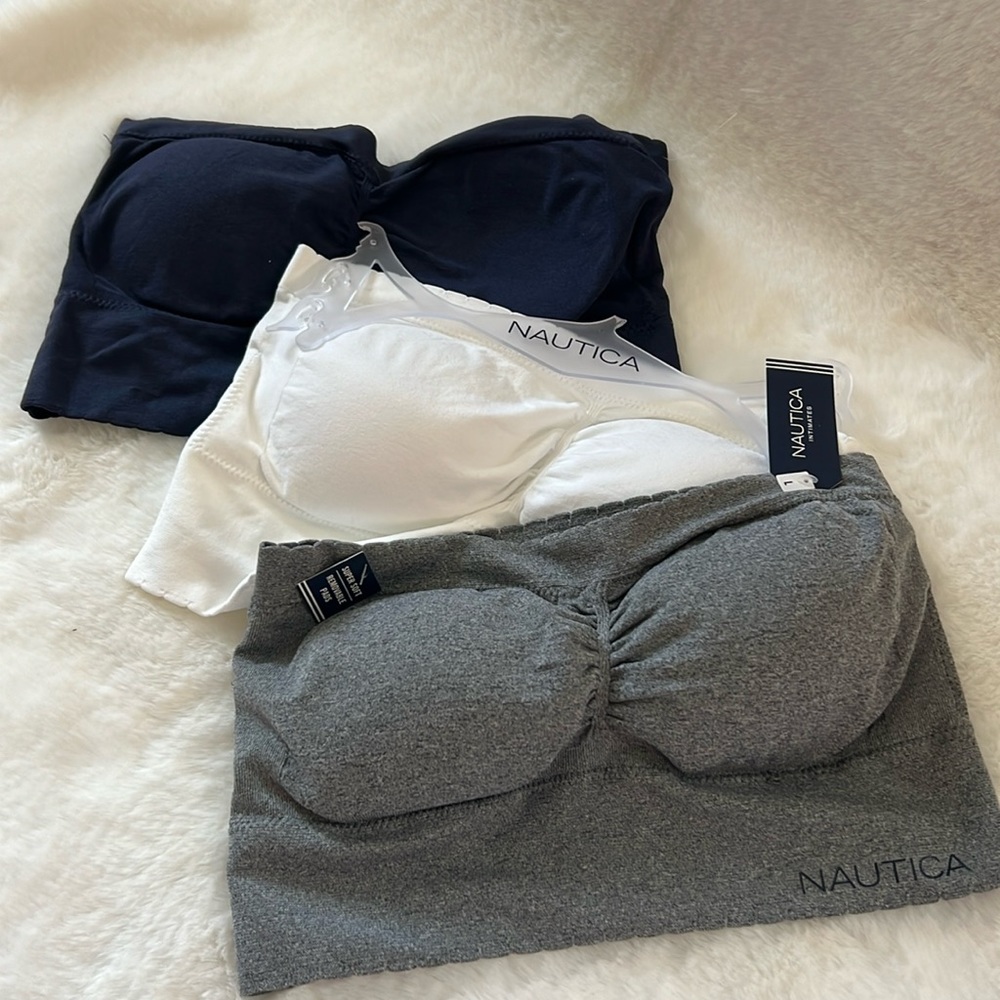 NWT 3 pack bralette bandeau blue white grey Nautica strapless size large